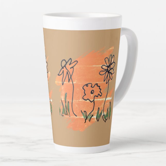 Caneca De Café Latte Amostra de Pintura de Três Flores (Ângulo direito)