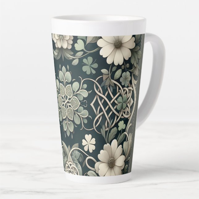 Caneca De Café Latte Amuleto Floral Trevo Celta (Ângulo direito)