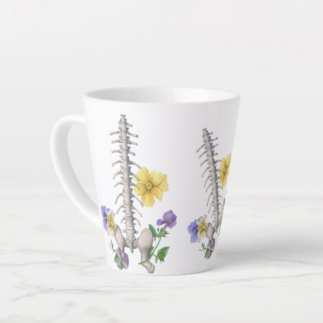 Caneca De Café Latte Anatomia Floral - Vértebras, Osso do Quadril (Ângulo esquerdo)