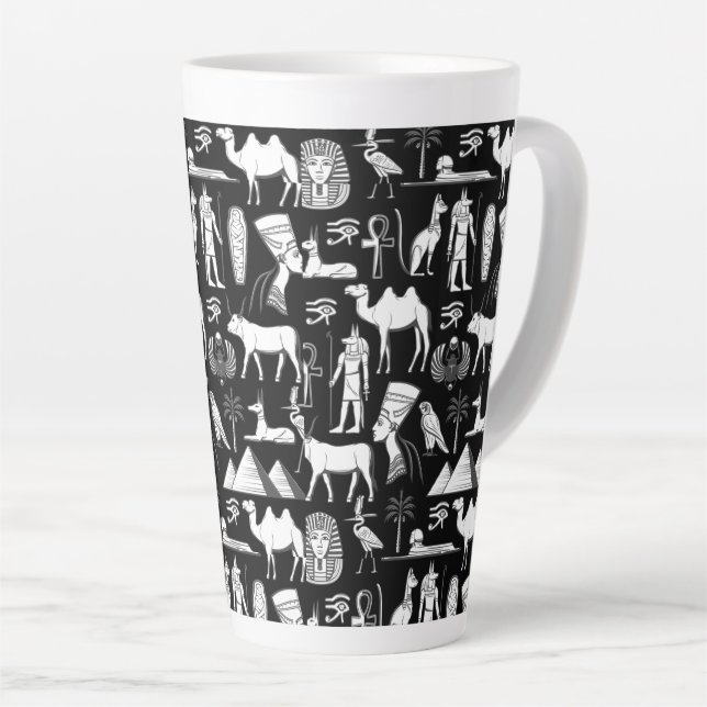 Caneca De Café Latte Ancient Egypt Hieroglyphic Symbol Pattern      (Ângulo direito)