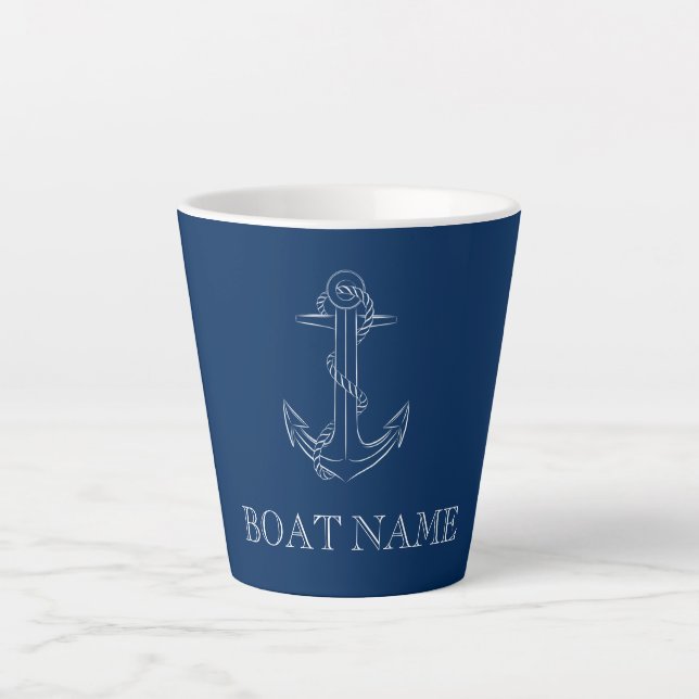 Caneca De Café Latte Âncora Azul-Marinho Espírito Náutico (Frente)