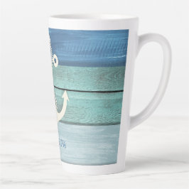 Caneca De Café Latte Âncora de madeira azul turquesa náutico