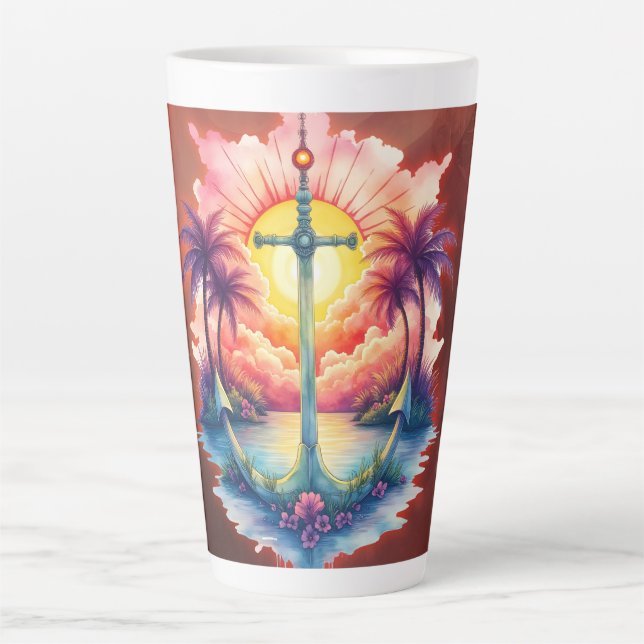 Caneca De Café Latte Âncora solar num paraíso tropical.  (Frente)
