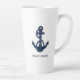Caneca De Café Latte Ancoragem Náutica Azul Marinho do Nome da Embarcaç