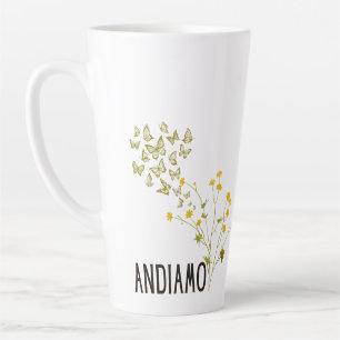 Caneca De Café Latte Andiamo (com borboletas e borboletas)