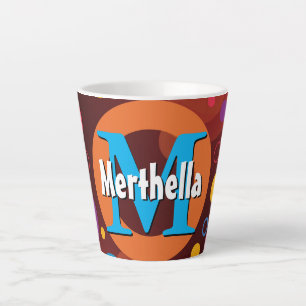 Caneca De Café Latte Anéis de Círculos Vibrantes Monograma Retroativo P