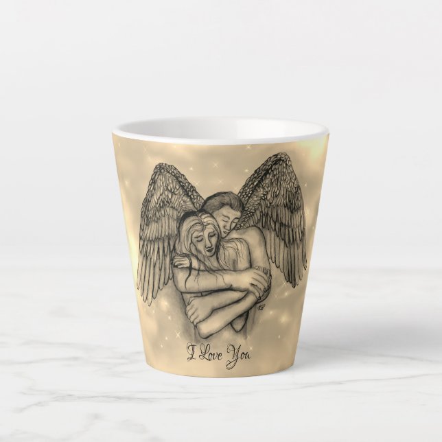 Caneca De Café Latte Angel Eros no Amor, eu te amo (Frente)