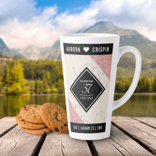 Caneca De Café Latte Aniversário Casado Elegante 37.º Alabastro