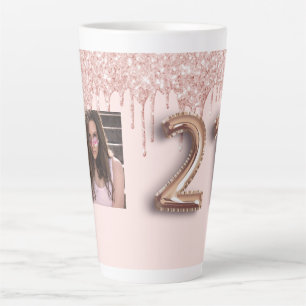 Caneca De Café Latte aniversário de 21 anos rosa dourado pinga foto