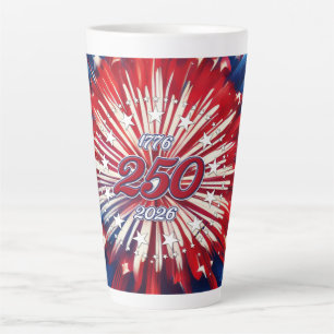 Caneca De Café Latte Aniversário de 250 anos da América 1776-2026 Fogos