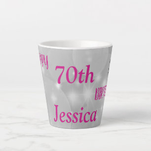 Caneca De Café Latte Aniversário de 70 brilhante rosa elegante