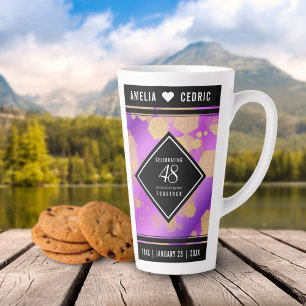 Caneca De Café Latte Aniversário de Casamento de Ametist 48º Elegante