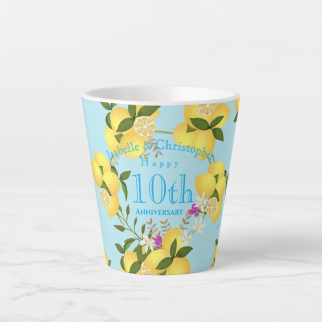 Caneca De Café Latte Aniversário de Casamento Lemon Squeeze Azul (Frente)