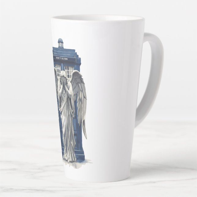 Caneca De Café Latte Anjo de ressonância com Caixa Azul de Polícia 1 (Ângulo direito)