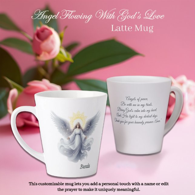 Caneca De Café Latte Anjo fluindo com o amor de Deus (Criador carregado)
