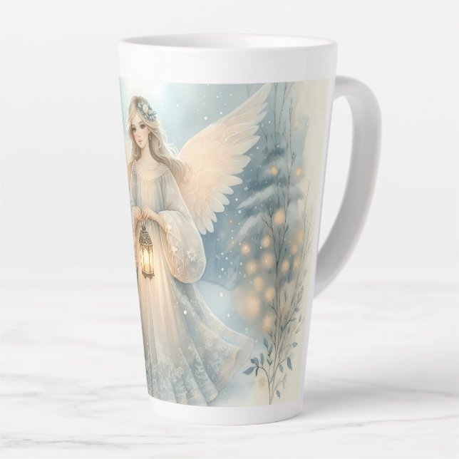 Caneca De Café Latte Anjo Lanterna Celestial de Inverno da Graça (Ângulo direito)