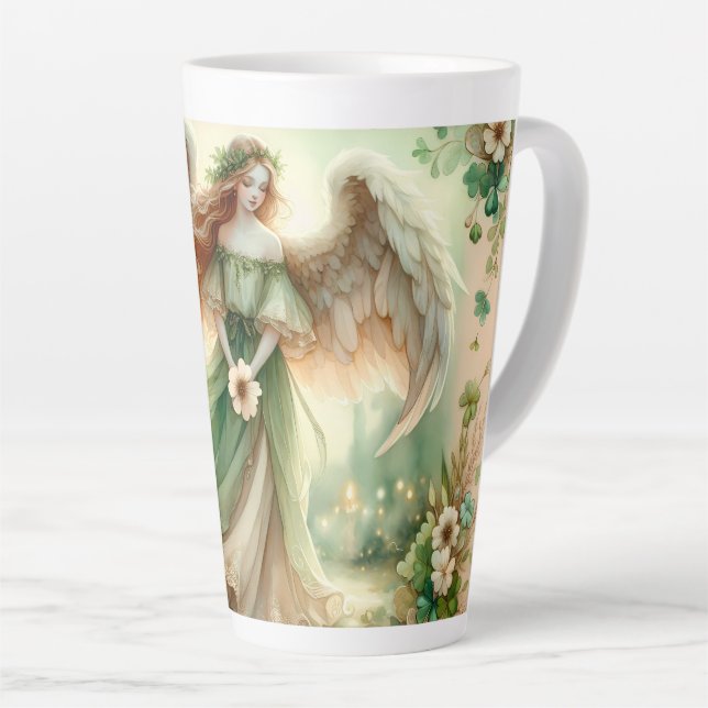 Caneca De Café Latte Anjo Serenidade do Trevo (Ângulo direito)