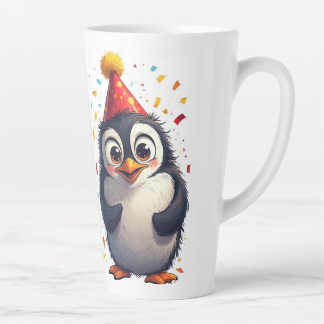 Caneca De Café Latte Ano novo, amor, aves, pinguins (Direita)