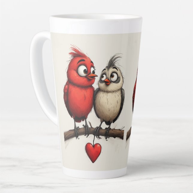 Caneca De Café Latte Ano Novo, Amor, Pássaros (Ângulo esquerdo)