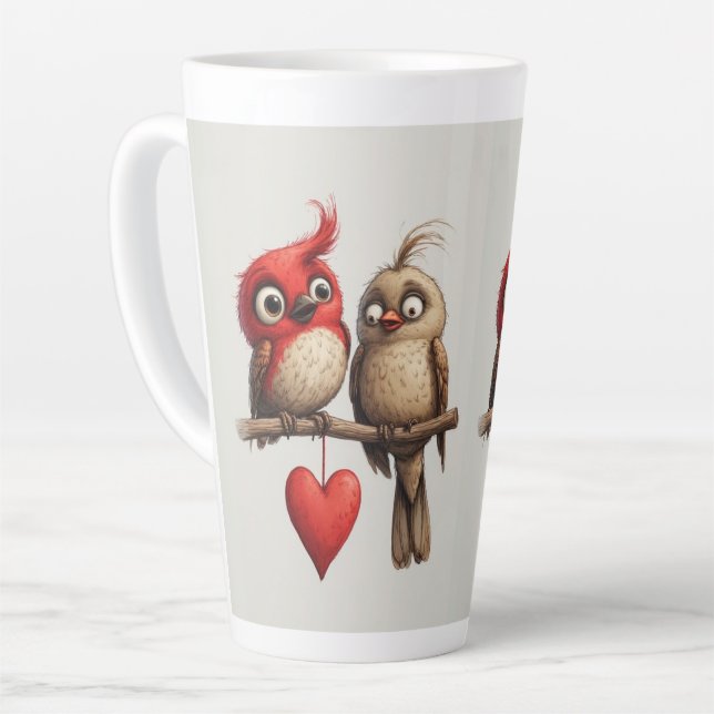 Caneca De Café Latte Ano Novo, Amor, Pássaros (Ângulo esquerdo)