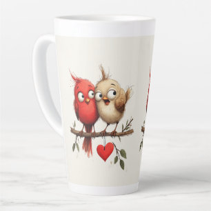 Caneca De Café Latte Ano Novo, Amor, Pássaros