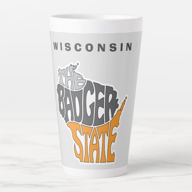 Caneca De Café Latte Apelido de Palavra-Arte do Wisconsin State (Frente)