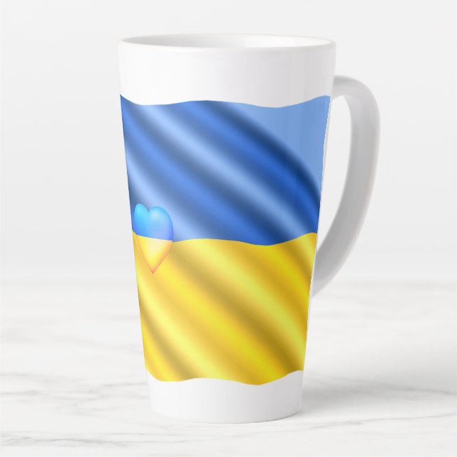 Caneca De Café Latte Apoiar Ucrânia Latte Mug Bandeira Ucraniana (Ângulo direito)
