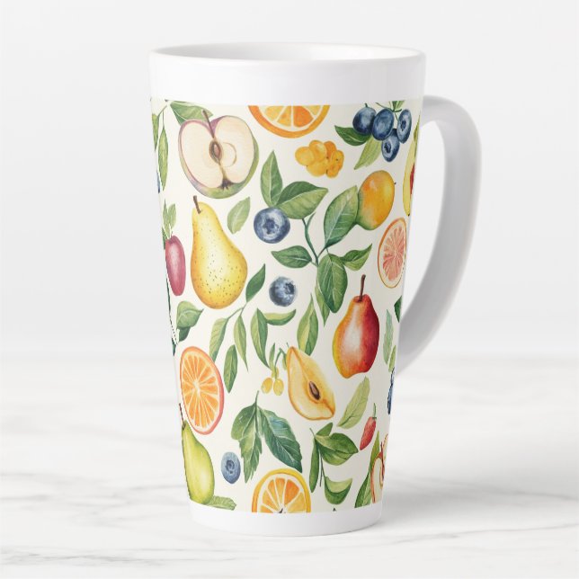 Caneca De Café Latte Apples Pears Blueberries Oranges Fruits (Ângulo direito)