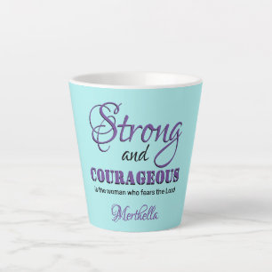 Caneca De Café Latte Aqua Christian Personalizado FORTE E CORAJOSO