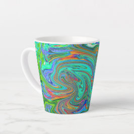 Caneca De Café Latte Aqua, Orange e Green Groovy Abstrato Retro Art
