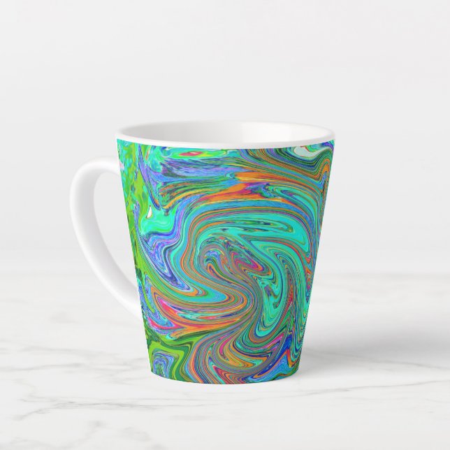 Caneca De Café Latte Aqua, Orange e Green Groovy Abstrato Retro Art (Ângulo esquerdo)