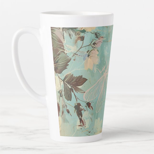 Caneca De Café Latte Aqua Shabby Cottage Dragonfly (Esquerda)