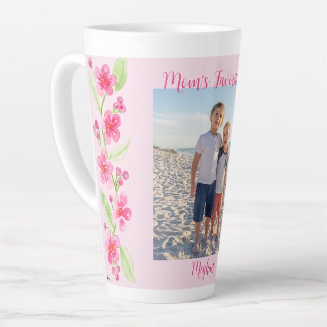 Caneca De Café Latte Aquarela Cereja Flor MOM Foto PERSONALIZAR (Ângulo esquerdo)