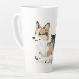 Caneca De Café Latte Aquarela Corgi – Arte Caprichosa de Cachorro com T