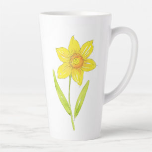 Caneca De Café Latte Aquarela Daffodil 2