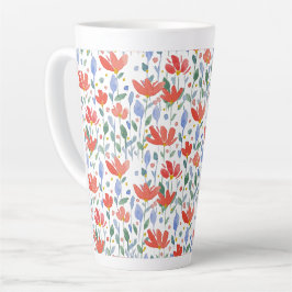 Caneca De Café Latte Aquarela de Flores Silvestres em Doce Vermelho e A