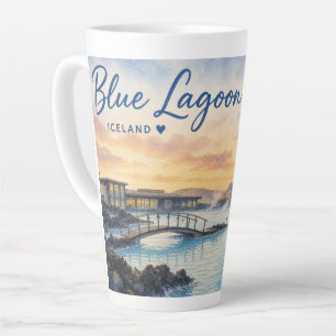 Caneca De Café Latte Aquarela do banho termal Blue Lagoon Islândia 