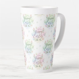 Caneca De Café Latte Aquarela Feliz Páscoa com Letreiro à Mão