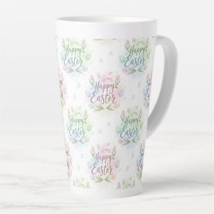 Caneca De Café Latte Aquarela Feliz Páscoa com Letreiro à Mão