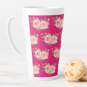 Caneca De Café Latte Aquarela Floral Rosa Moderna