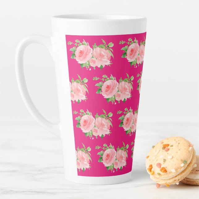Caneca De Café Latte Aquarela Floral Rosa Moderna (In Situ)