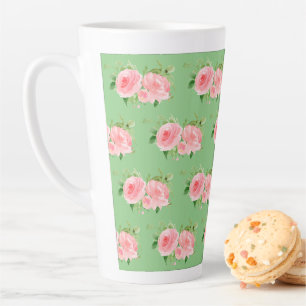 Caneca De Café Latte Aquarela Floral Verde Moderna