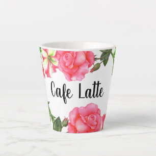 Caneca De Café Latte Aquarela Flores de Jardim Rosa, Design