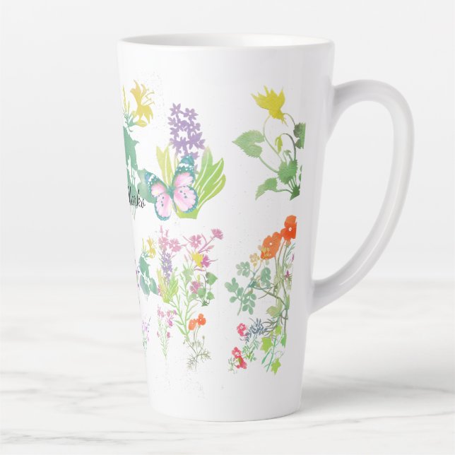 Caneca De Café Latte Aquarela flores silvestres  (Direita)