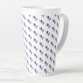 Caneca De Café Latte Aquarela Pintada à Mão Floral Verde Roxo