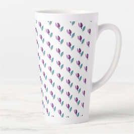 Caneca De Café Latte Aquarela Pintada à Mão Floral Verde Roxo