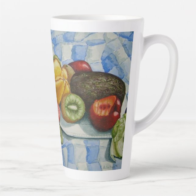 Caneca De Café Latte aquarela, pintura vitalícia de frutas exóticas (Direita)