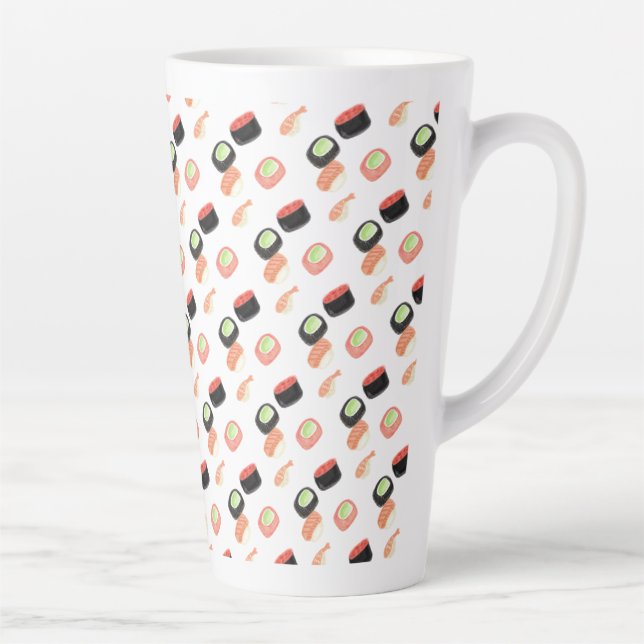 Caneca De Café Latte Aquarela Sushi Rolls Pepino Salmão (Direita)