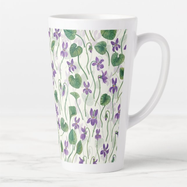 Caneca De Café Latte Aquarela violetas em branco fosco (Direita)