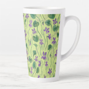 Caneca De Café Latte Aquarela violetas sobre melão